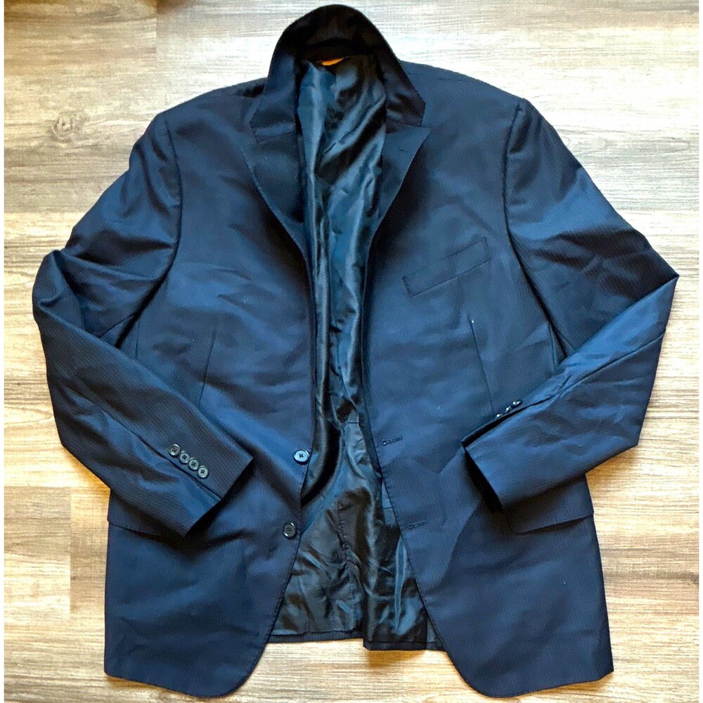 Hickey Freeman Black Pinstripe Worsted Wool 2Btn Notch Suit Jacket 42R